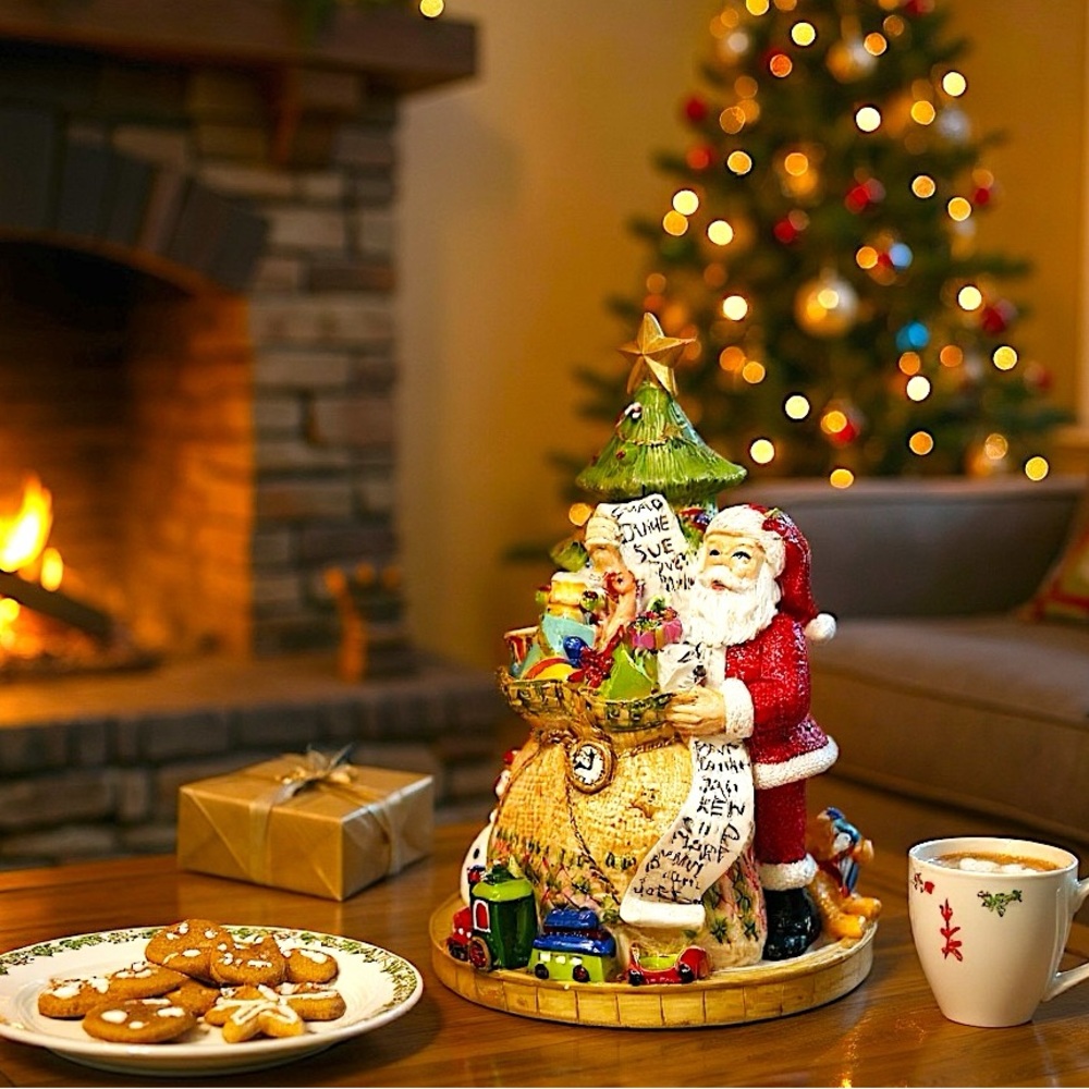 Fitz and Floyd Holiday Musical Figurine Gifts From Santa Christmas Tiny Flaw